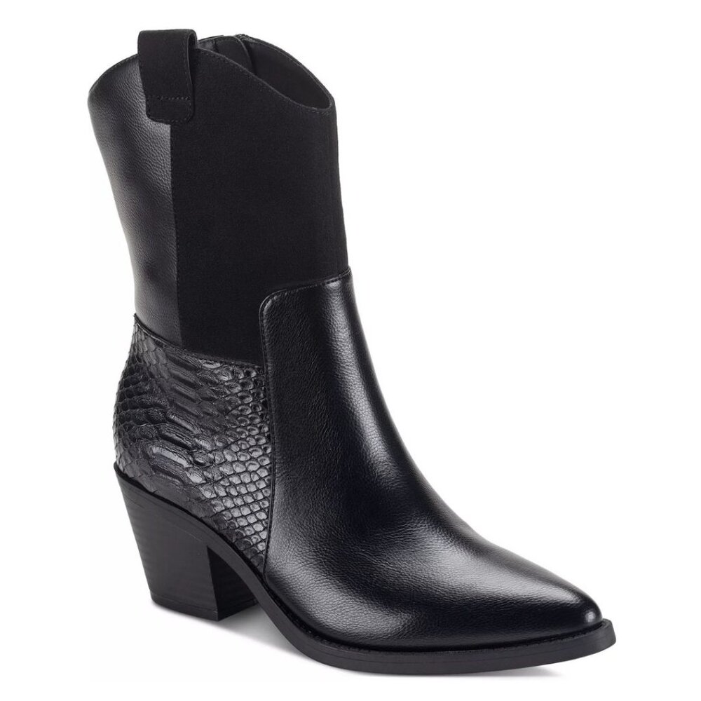 90$ Sun + Stone Biancaa Western Block Heel Cowgirl Booties Size 10 US Black